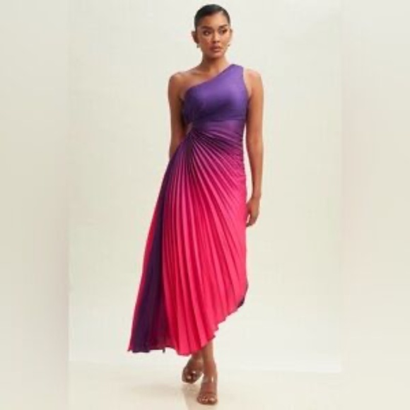 Pinkblush Purple Ombre Pleated Asymmetrical Maternity Maxi Dress - Picture 7 of 8
